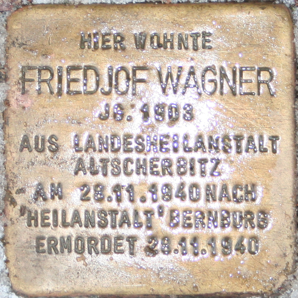 Historischer Ort: Stolperstein für Friedjof Wagner, Foto des Stolpersteines